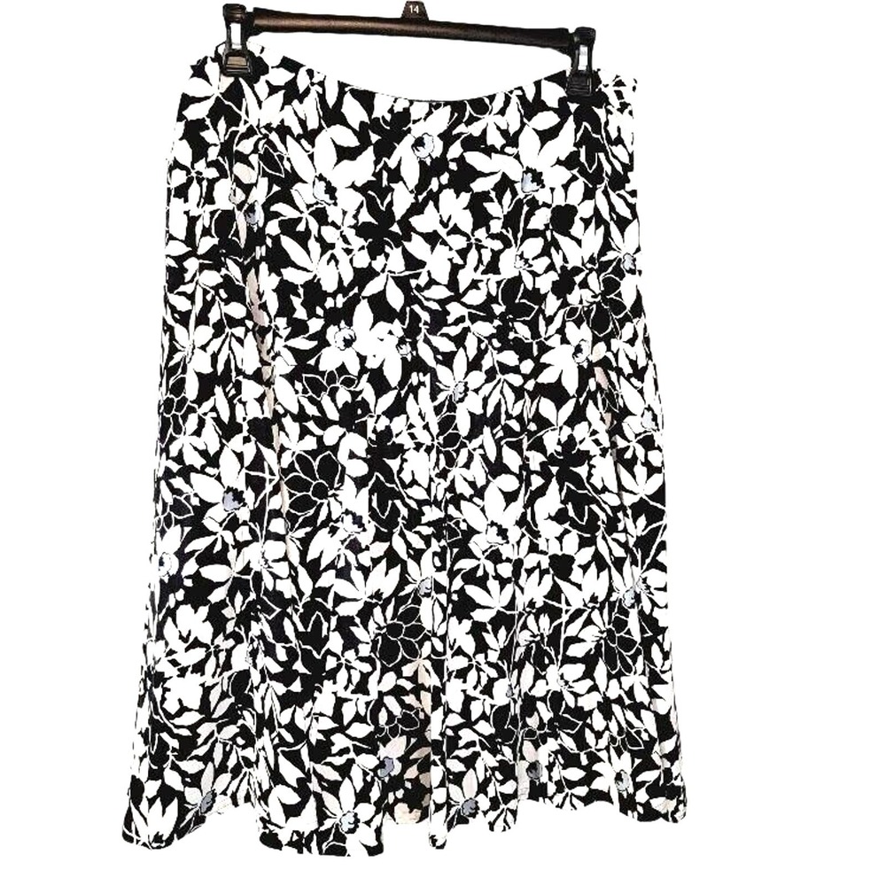 Liz Claiborne Skirt Floral Silk‎ Women's Sz 14 Lined Back Zip Career Office